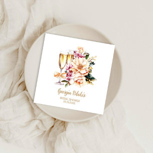 Serviette En Papier Verre à champagne floral pêche pour enterrement de