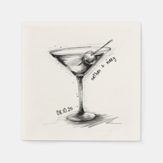 Serviette En Papier Verre à Martini Dessiné à la Main Vintage Mariage