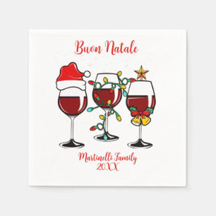 Serviette En Papier Verre à vin festif de Noël Buon Natale Noël italie