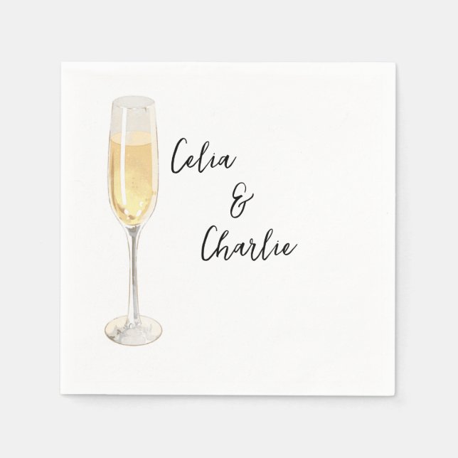 Serviette En Papier Verre de Champagne, Blanc (Devant)