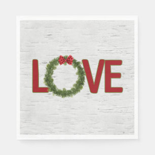 Serviette En Papier Verre de pin de Noël et texte d'amour sur bouleau
