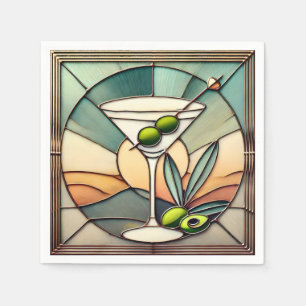 Serviette En Papier Verre teinté du milieu du siècle 2 Martini olive