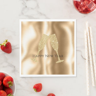 Serviette En Papier Verres à Champagne Étincelants Diamant Doré Nouvel