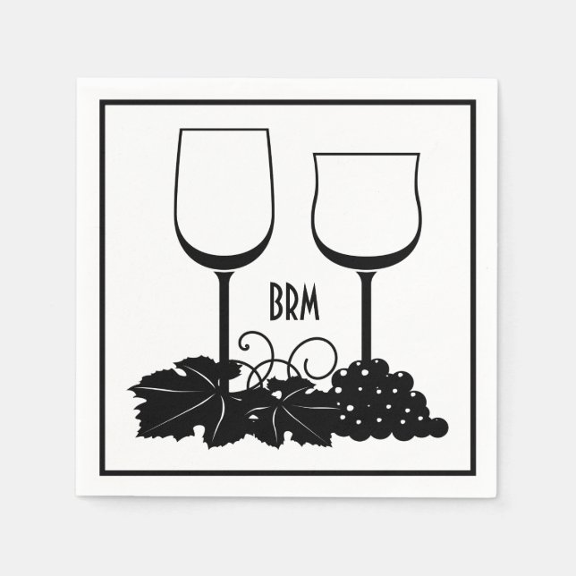 Serviette En Papier Verres à vin Raisins Cocktail Initiales facultativ (Devant)