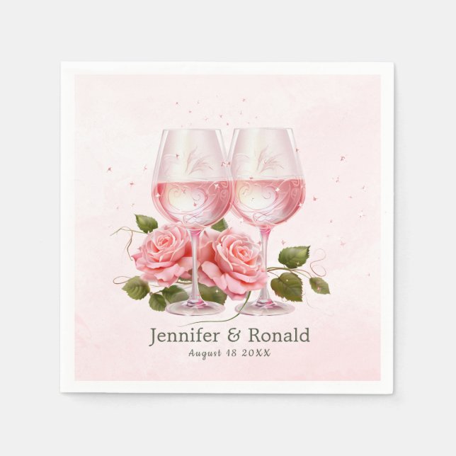 Serviette En Papier Verres à vin rose flou Mariage (Devant)