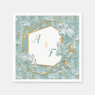 Serviette En Papier Verres de soie verte Sage & fleurs de flamants