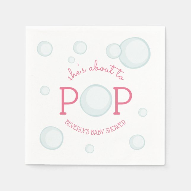 Serviette En Papier Vers la pop bulles Baby shower rose (Devant)