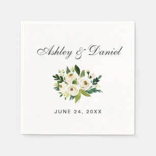 Serviette En Papier Vert blanc Aquarelle Mariage Floral