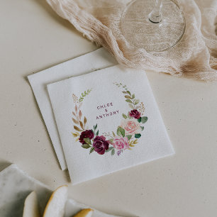 Serviette En Papier Vert Broussailleux Bourgogne Floral Mariage Napkin