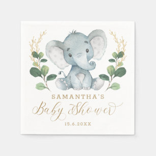 Serviette En Papier Vert doux Elephant Vert Baby shower Or Vert