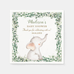Serviette En Papier Vert Eléphant mignon Baby shower neutre genre