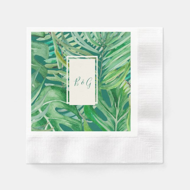 Serviette En Papier vert émeraude mariage tropical (Devant)