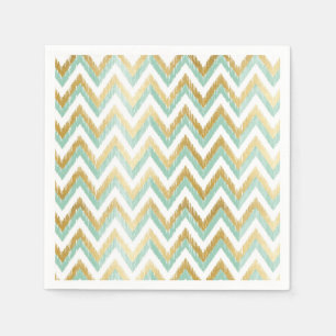 Serviette En Papier Vert et Faux Gold Foil Chevron Ikat Motif