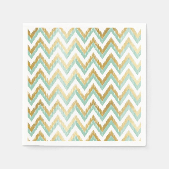 Serviette En Papier Vert et Faux Gold Foil Chevron Ikat Motif (Devant)