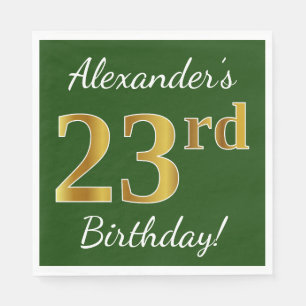 Serviette En Papier Vert, Faux Gold 23ème anniversaire + Nom personnal