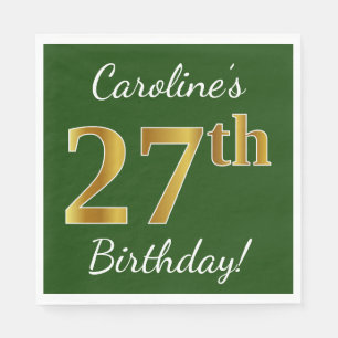 Serviette En Papier Vert, Faux Gold 27e anniversaire + Nom personnalis