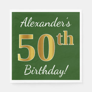 Serviette En Papier Vert, Faux Gold 50e anniversaire + Nom personnalis