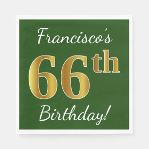 Serviette En Papier Vert, Faux Gold 66e anniversaire + Nom personnalis