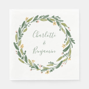 Serviette En Papier Vert Floral Aquarelle Verdure Mariage personnalisé