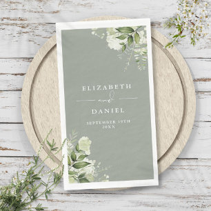 Serviette En Papier Vert Floral Élégant Sage Vert Mariage