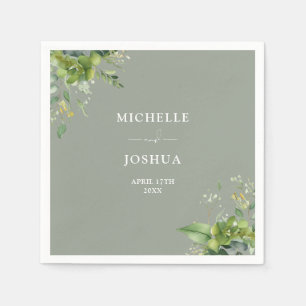 Serviette En Papier Vert Floral Moderne Sage Vert Mariage