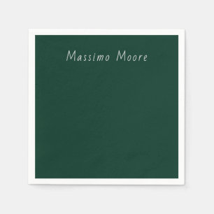 Serviette En Papier Vert foncé Élégant Casual Propre Nom Écriture manu