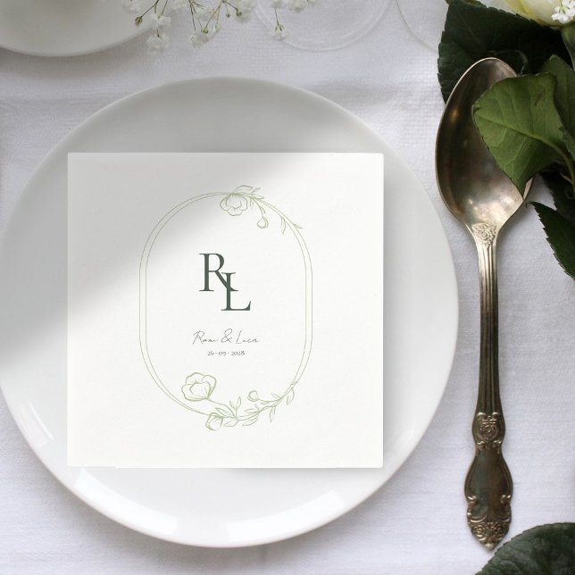 Serviette En Papier Vert foncé sur Mariage Monogramme blanc serviettes (Créateur téléchargé)