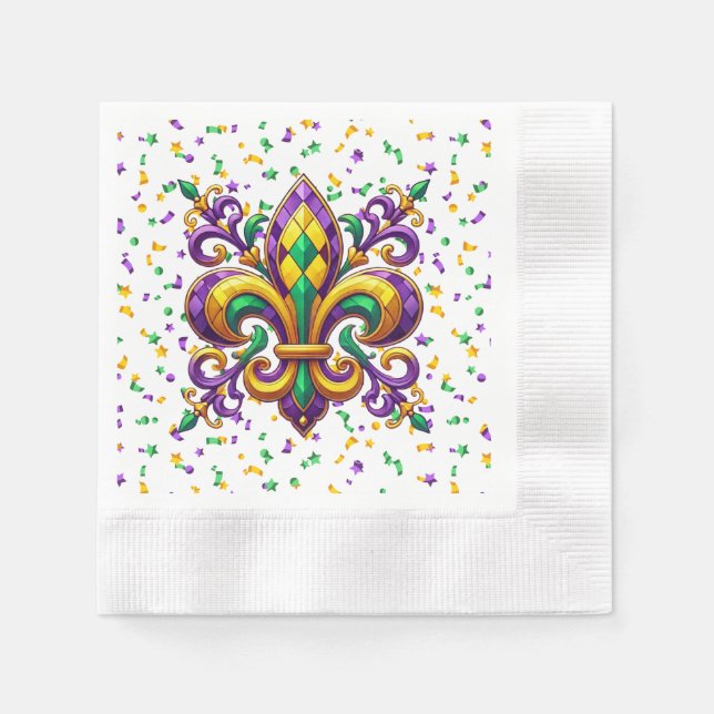 Serviette En Papier Vert jaune pourpre Mardi Gras fleur de lis (Devant)