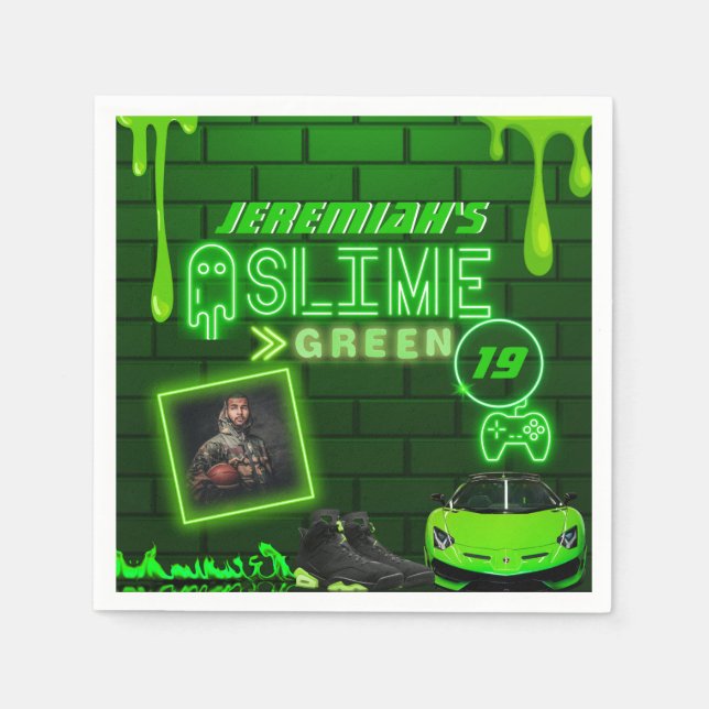 Serviette En Papier Vert mince | Photo fête d'anniversaire Neon Green (Devant)