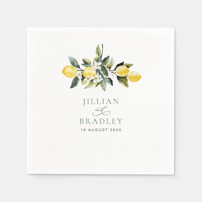 Serviette En Papier Vert moderne Mariage de fleurs de citron (Devant)