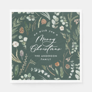 Serviette En Papier Vert Noël minimaliste élégant botanique