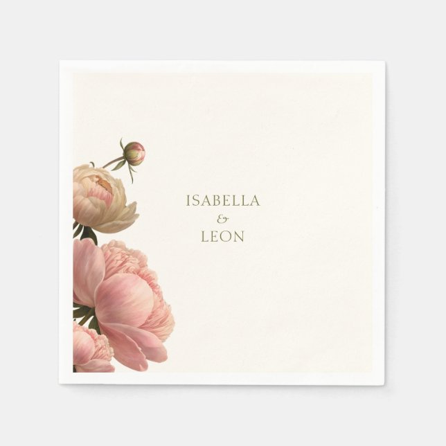 Serviette En Papier Vert olive et Mariage Rose Mariage (Devant)