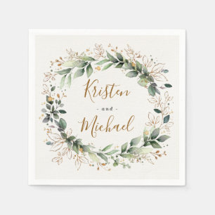 Serviette En Papier Vert or Elégant Aquarelle Boho Mariage feuille