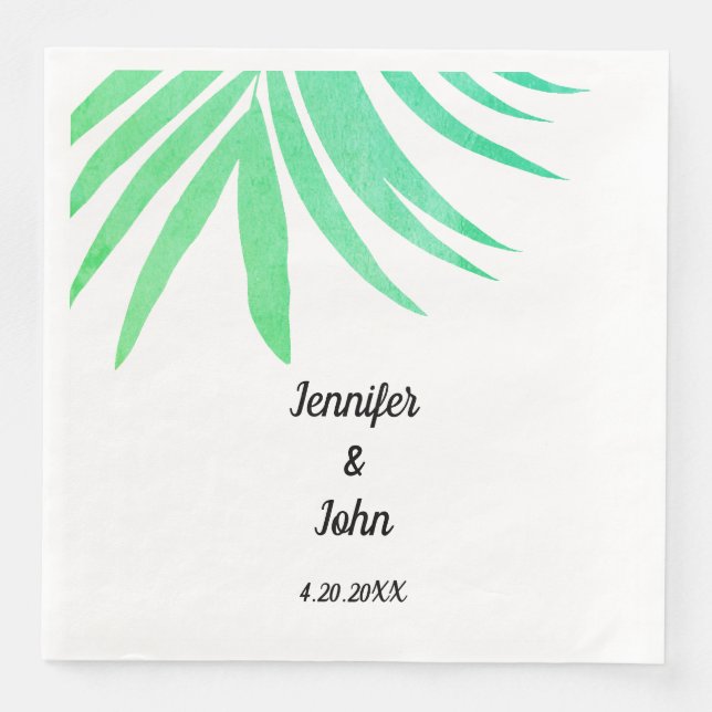 Serviette En Papier Vert Palm Feuille Aquarelle Élégante Mariage Cool (Devant)
