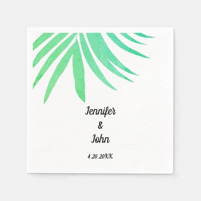 Serviette En Papier Vert Palm Feuille Aquarelle Élégante Mariage Cool (Devant)
