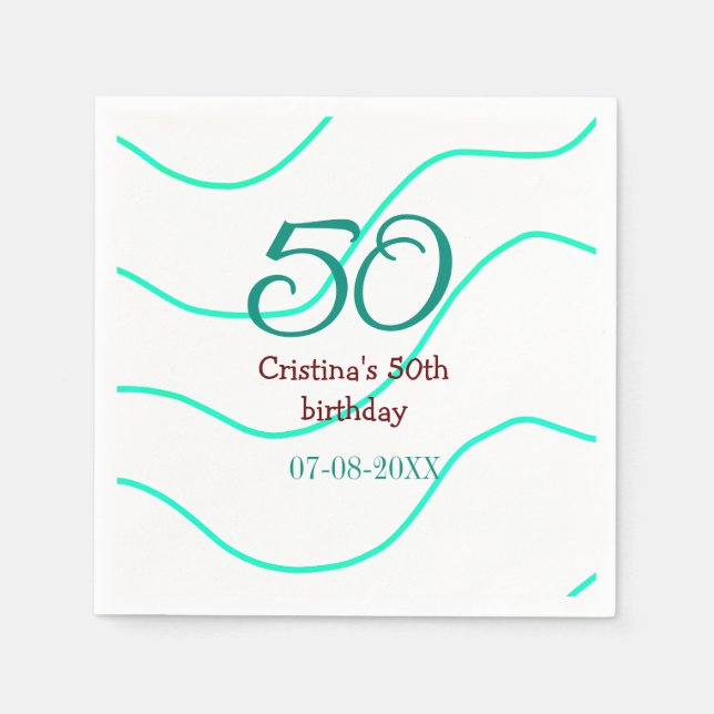 Serviette En Papier Vert rouge 50 anniversaire ajouter nom date p (Devant)