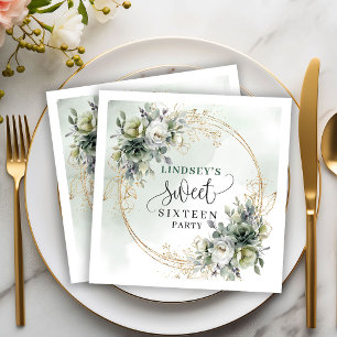 Serviette En Papier Vert sauge Boho Sweet Seize Ans Feuillage Doré Ser