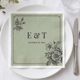 Serviette En Papier Vert sauge floral romantique vintage