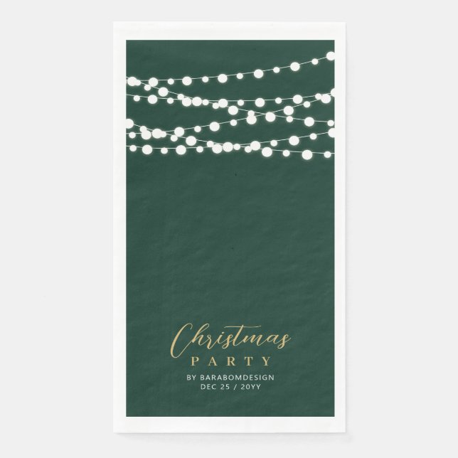 Serviette En Papier Verte or String éclaire Élégant Noël (Devant)