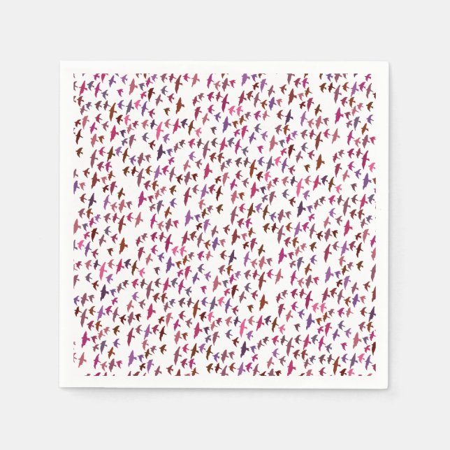 Serviette En Papier Vestige d'oiseaux en rose et pourpre (Devant)