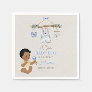 Serviette En Papier Vêtements de bébé Baby shower de garçon bleu ivoir