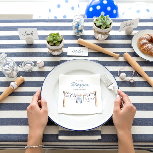 Serviette En Papier Vêtements de bébé rayés bleus Corde à linge