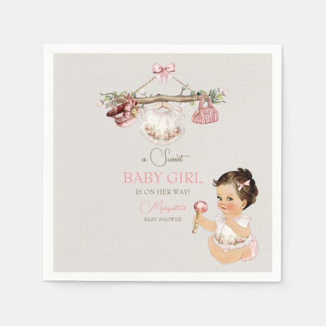 Serviette En Papier Vêtements pour bébé Baby shower pour fille rose iv (Devant)