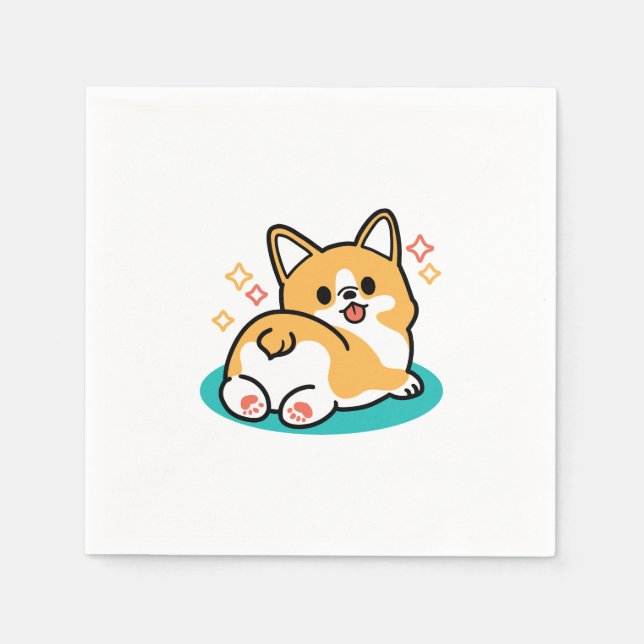 Serviette En Papier Vibes Corgi Butt et Nap - Joli chien couché (Devant)