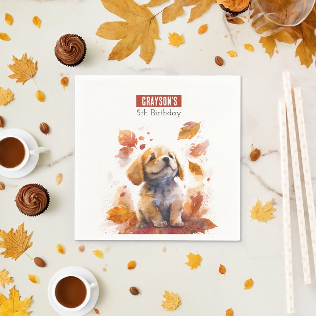 Serviette En Papier Vibes d'automne Chiot - fête d'anniversaire - (Créateur téléchargé)