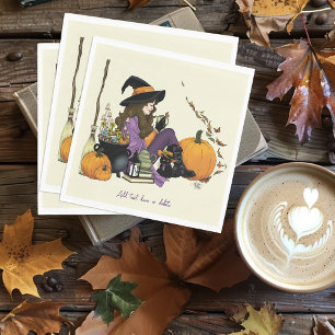 Serviette En Papier Vibes de sorcière cosy Halloween Citrouille violet