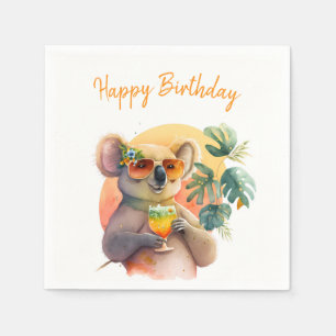 Serviette En Papier Vibes d'été aquarelle Koala - Joyeux anniversaire