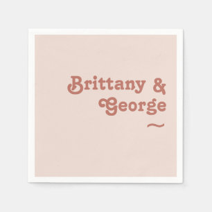 Serviette En Papier Vibes rétro simples   Serviettes de Mariage rose p