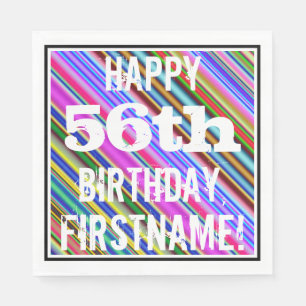 Serviette En Papier Vibrant, coloré 56ème anniversaire + Nom personnal