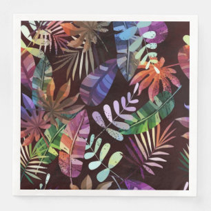 Serviette En Papier Vibrant Dark Tropical Leaf Pattern Paper Napkin